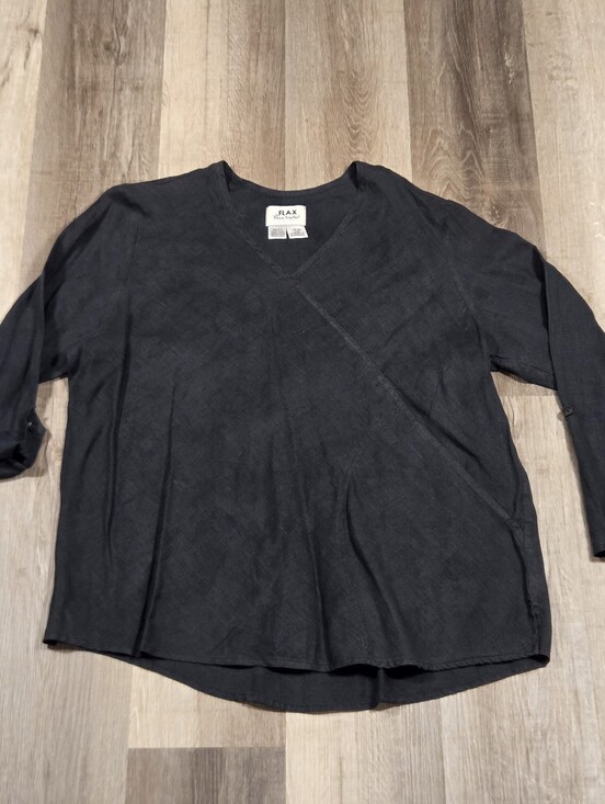 Flax Tops - FLAX x Jeanne Englehart Diagonal Shirt 2001 Petite fits Medium Black Linen